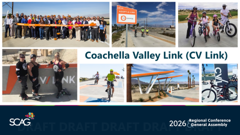 Coachella Valley Link collage with bikers and path views.