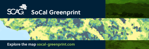 SoCal Greenprint logo with abstract green map design.