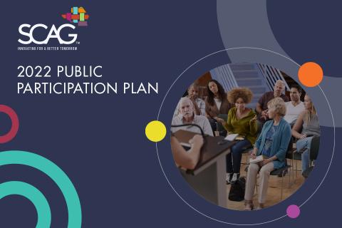 SCAG logo alongside diverse meeting attendees in a modern setting.